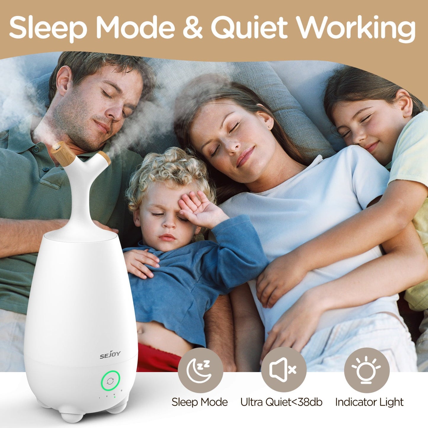 Versatile Sejoy Ultrasonic Humidifier for Home, Baby, 5L Large Capacity, Cool Mist, Remote Control, Auto Shut-off, White