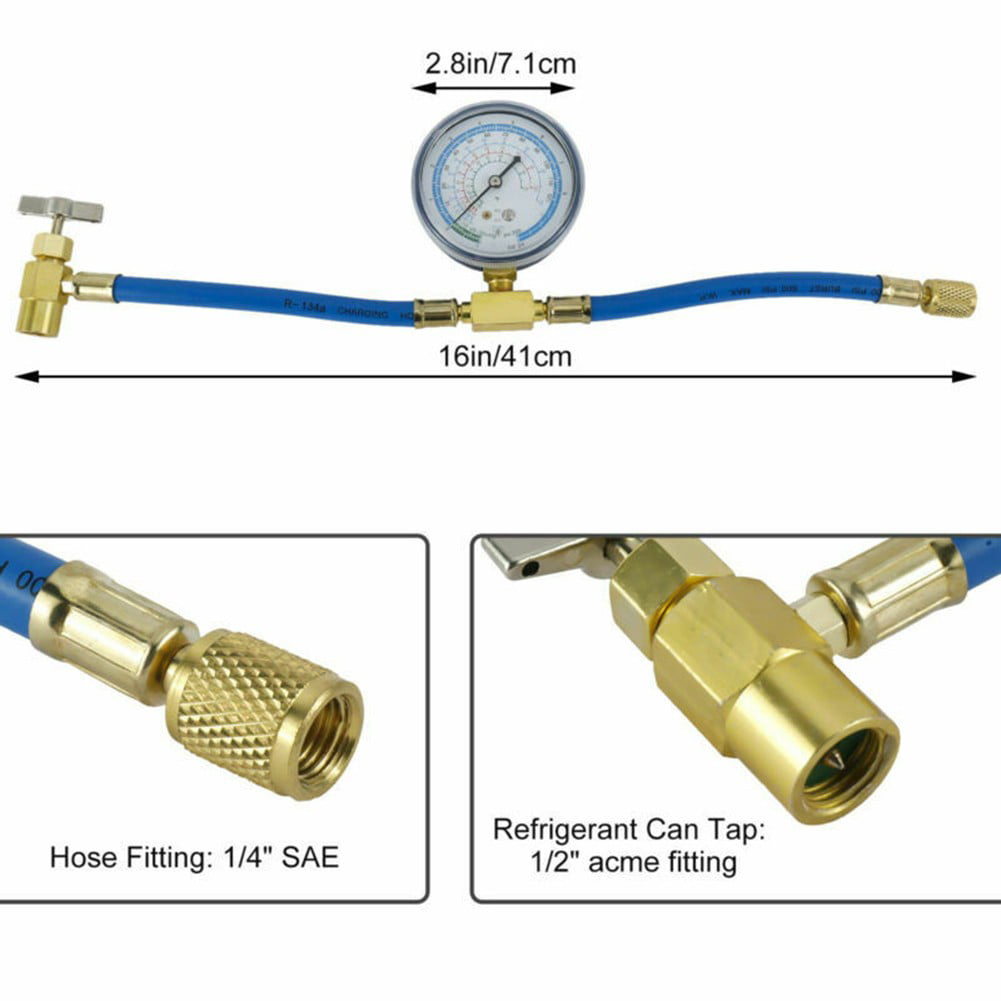 Classic Leke R134A Charging Hose to Refrigerator with Gauge, AC Recharge Hose Kit