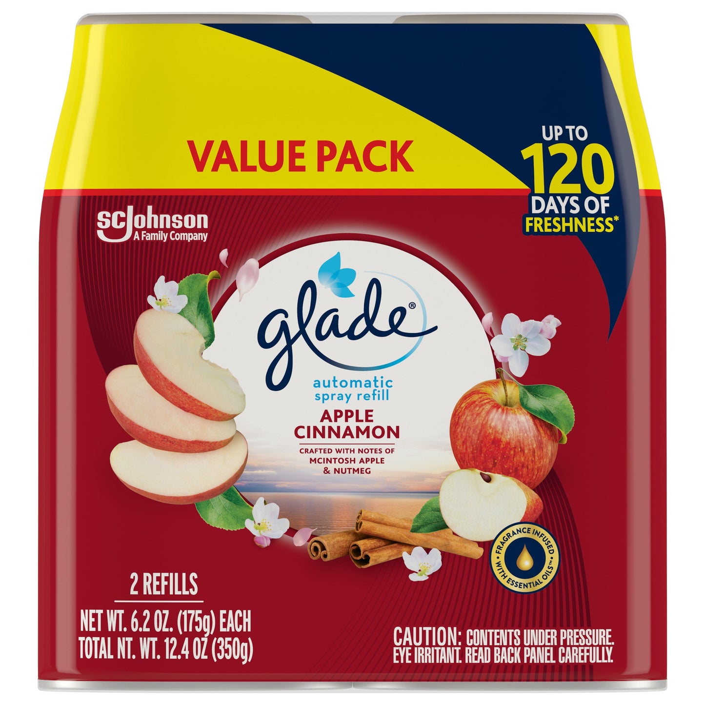 Versatile Glade Automatic Spray Refill 2 CT, Apple Cinnamon, 12.4 OZ. Total, Air Freshener