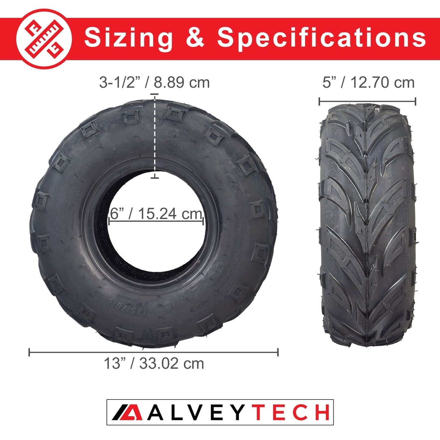 Classic AlveyTech 145/70-6 V-Tread Tire for the Monster Moto/Mega Moto Classic 80cc Mini Bike, All Terrain