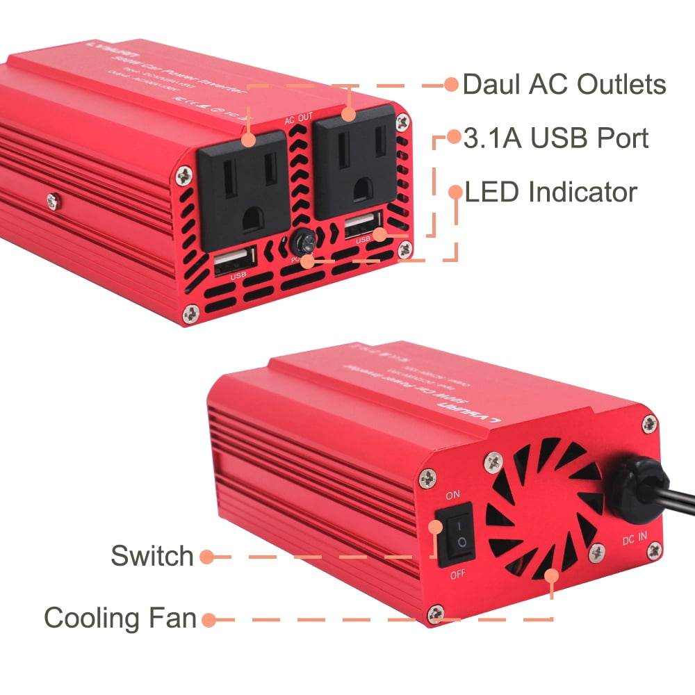 Versatile LVYUAN 500 Watts Power Inverter Converter DC 12V to AC 110V Car Inverter 2USB Car Adapter