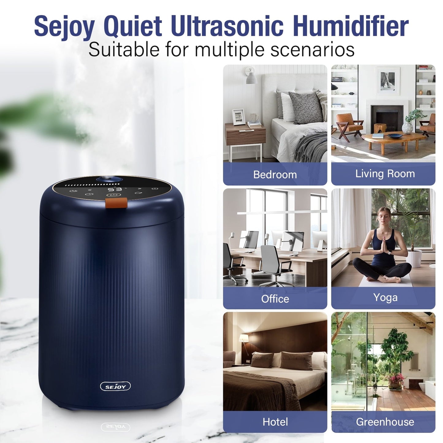 Versatile Sejoy Room Humidifier for Bedroom, Adorable 4L Top Fill Ultrasonic Cool and Warm Mist Humidifier,Ultra Quiet, Blue