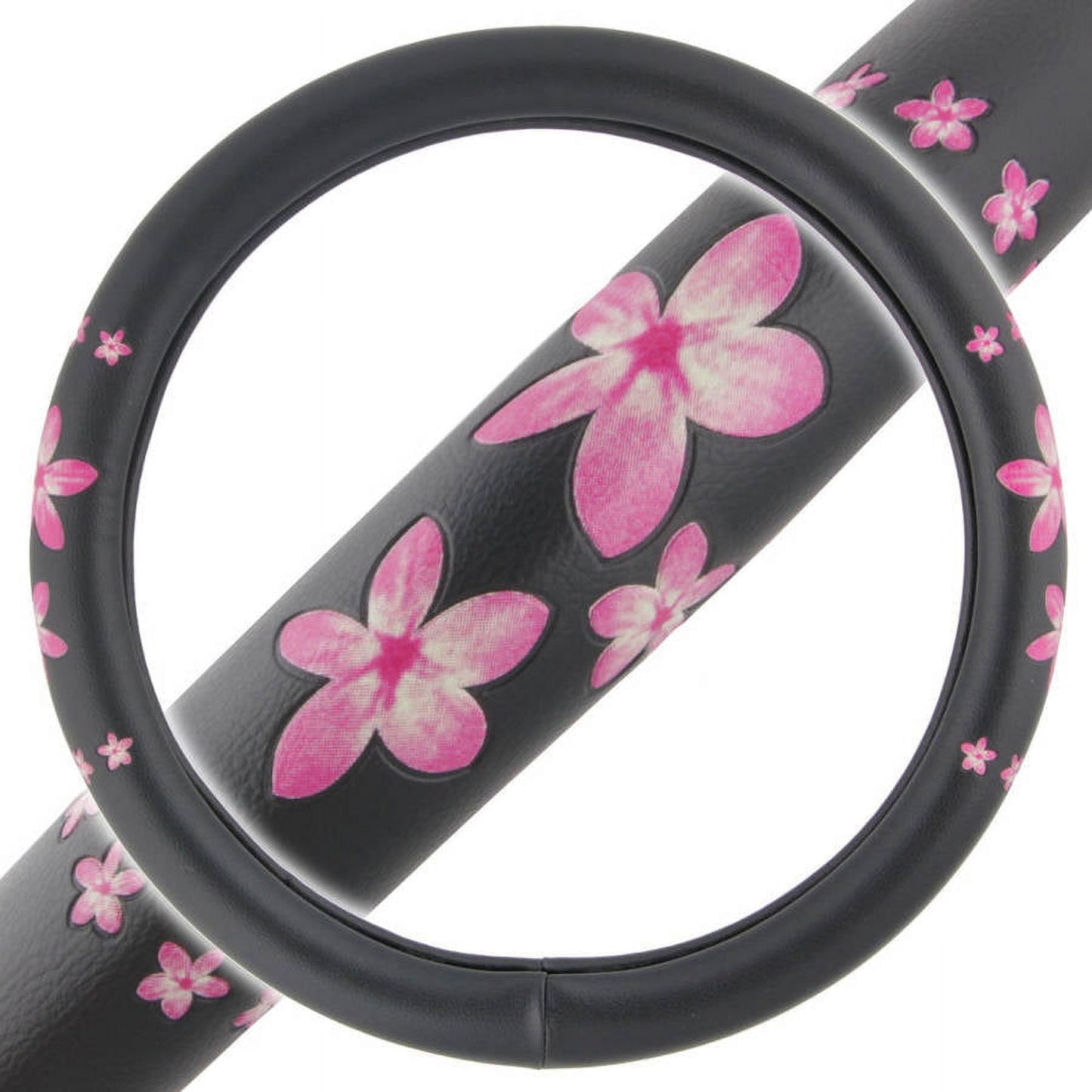 Classic BDK Pink Floral Design Car Steering Wheel Cover, Standard Size 14.5 to 15.5"