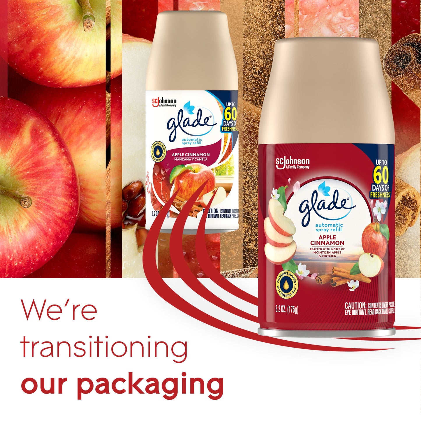 Versatile Glade Automatic Spray Refill 2 CT, Apple Cinnamon, 12.4 OZ. Total, Air Freshener