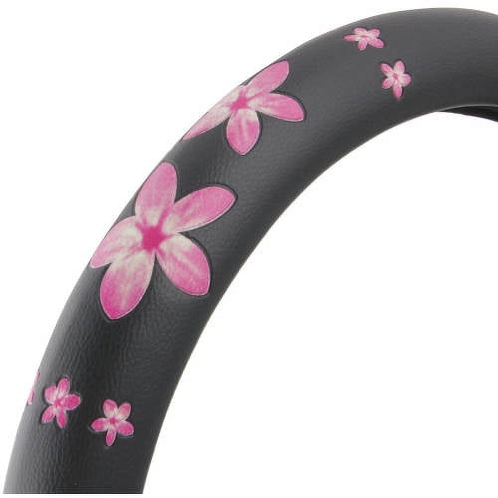 Classic BDK Pink Floral Design Car Steering Wheel Cover, Standard Size 14.5 to 15.5"