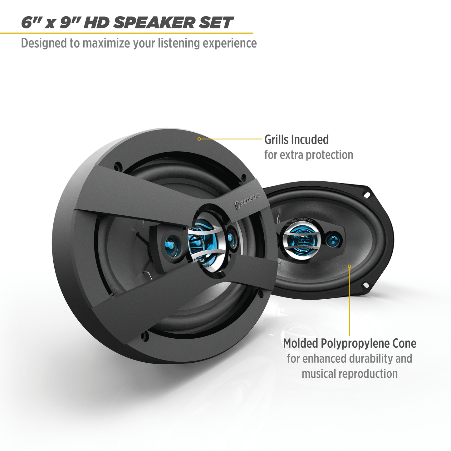 Classic Scosche Hd6904sd 6" x 9"  Multi-Fit HD Coaxial 4-Way 300 Watt Peak Car Stereo Speakers, Set of 2