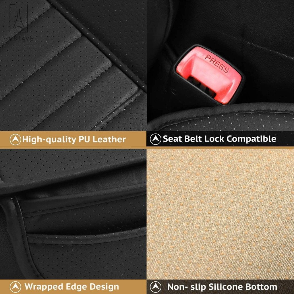 Versatile Gustave Universal Car Seat Cover, Car Front Seat Cushion Breathable PU Leather Pad Mat Non Slip Bottom for Auto Supplies Office Chair with Storage Pouch "Gray"