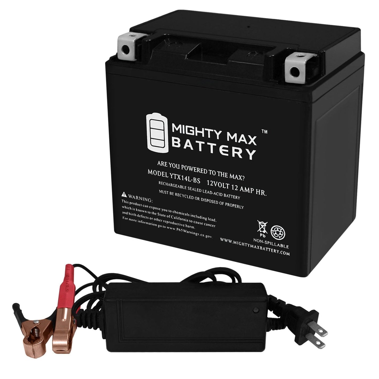 Versatile YTX14L-BS Replaces Snowmobile Mower PWC Watercraft + 12V 2Amp Charger