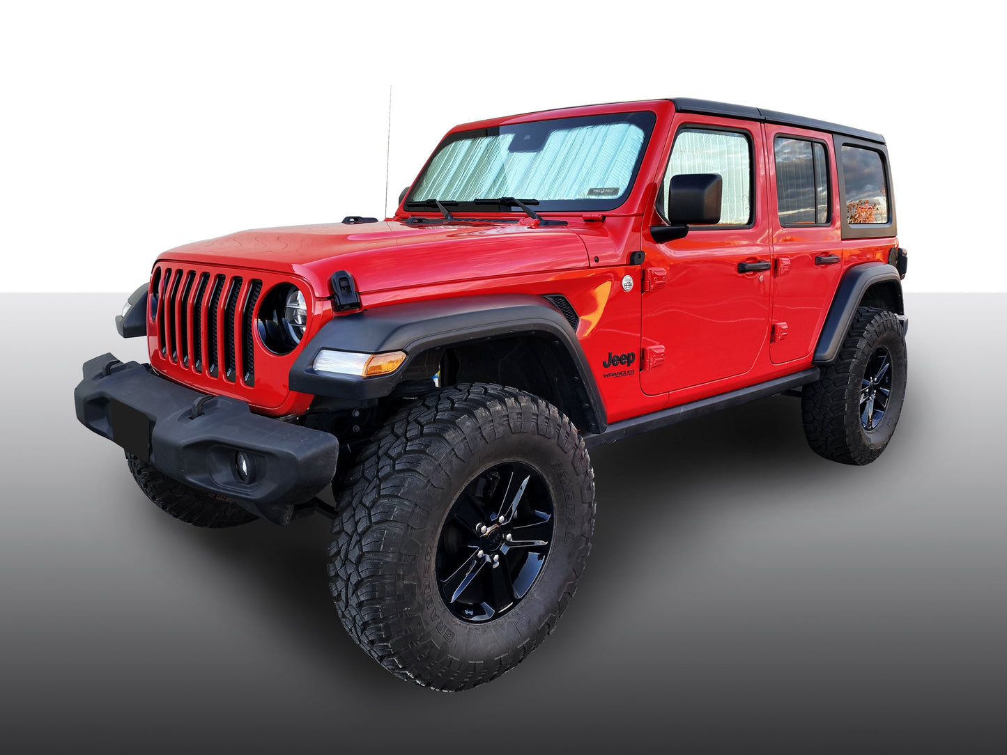 Versatile Front Windshield Sunshade for 2007-2017 Jeep Wrangler Unlimited, Sport, JL, JK, 2 Door, 4 Door - (w/ Rearview Mirror on Winshield, NO Sensor)