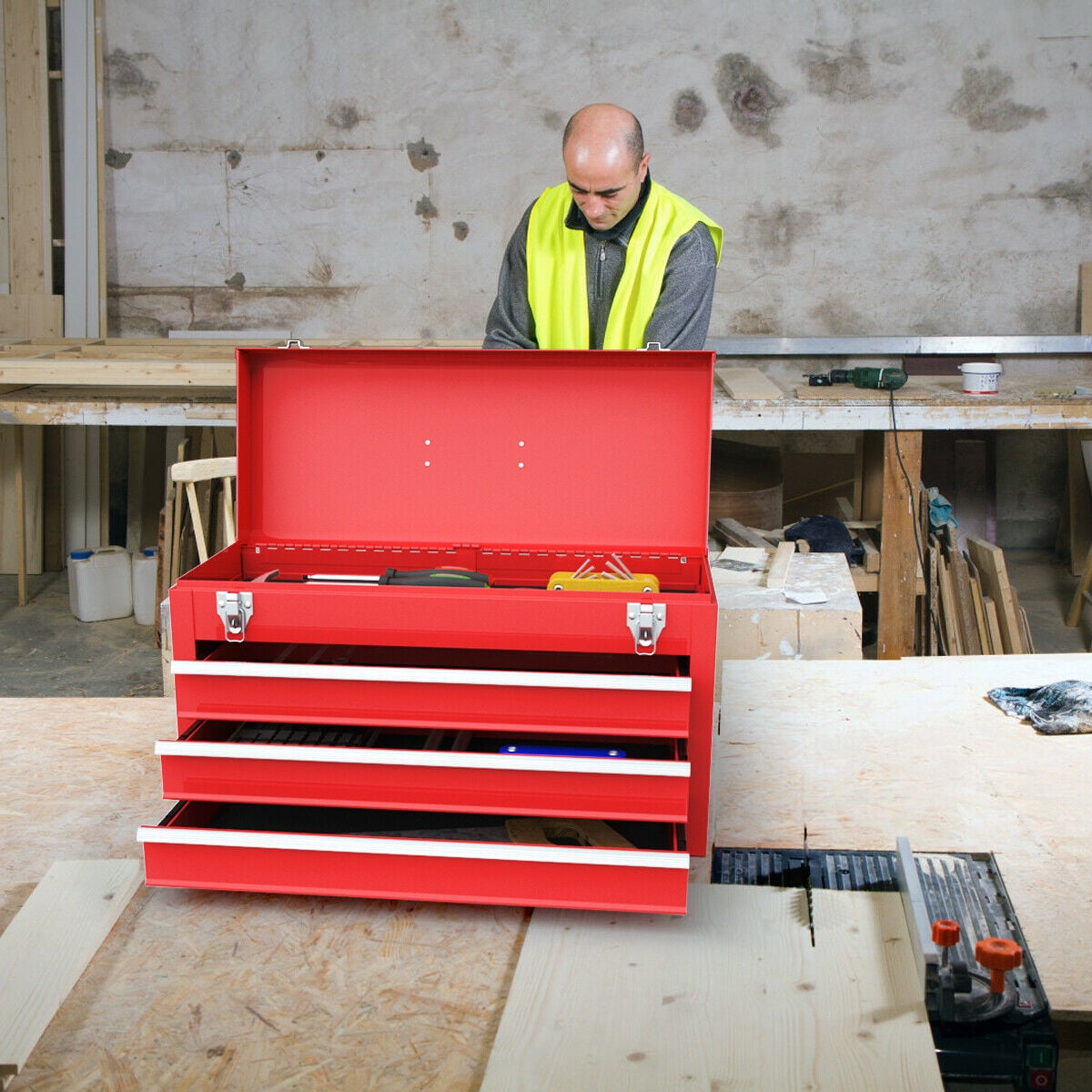 Versatile Costway Portable Tool Chest Box Storage Cabinet Garage Mechanic Organizer 3 Drawers Red