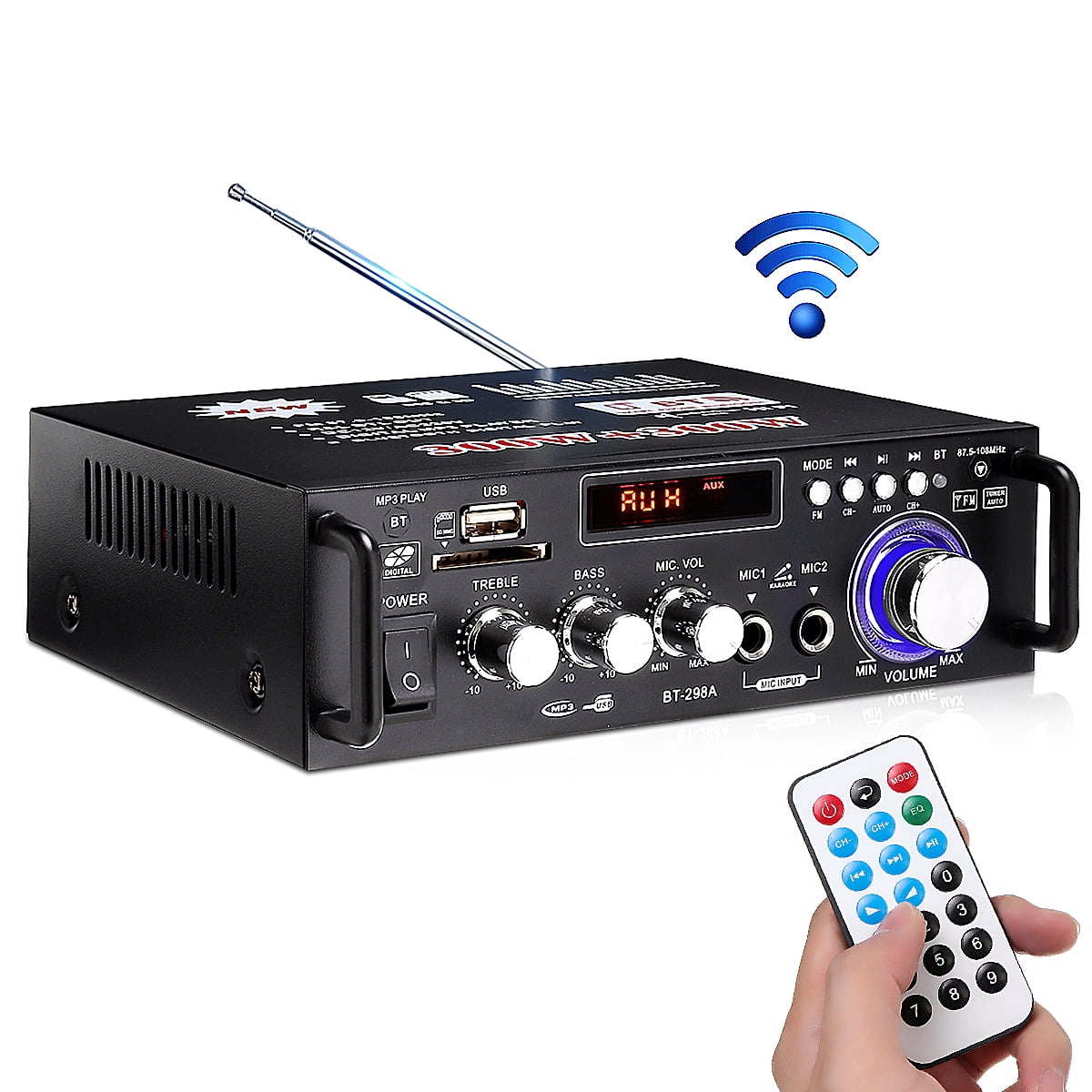 Classic 600W 4-16Ohm Amplifier with bluetooth LCD Digital Display Stereo Audio HiFi Amp MP3/USB/SD Car / Home / Theater