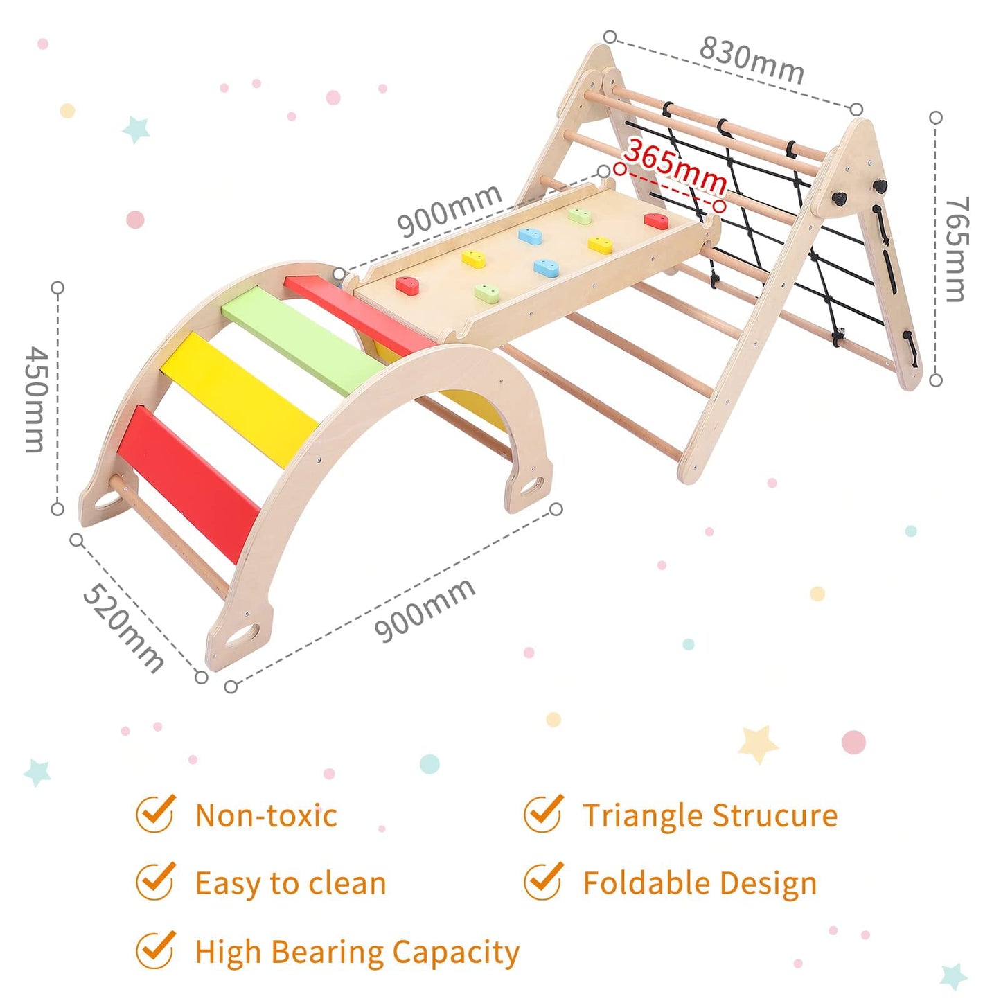 Versatile Toddler Indoor Gym Playset, 3-in-1 Wooden Climbing Toys, Triangle Folding Climbing for Climbing & Sliding for Boys and Girls,18M+