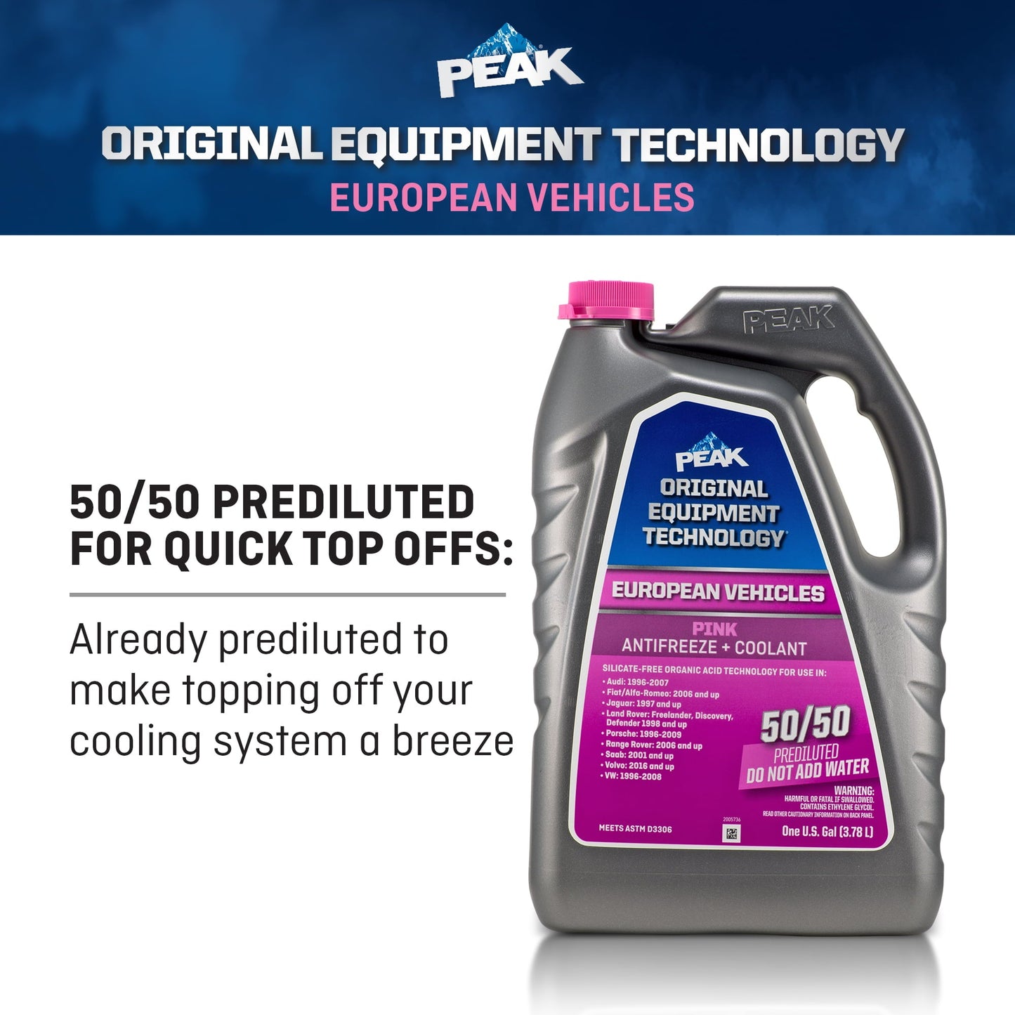 Classic PEAK Original Equipment Technology Antifreeze + Coolant For European Vehicles - Pink