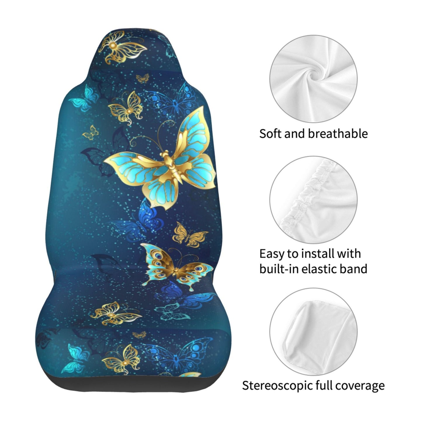 Versatile KAKALAD Blue butterfly Car Seat Covers Set Vehicle Front Seats Protector 2 Pcs