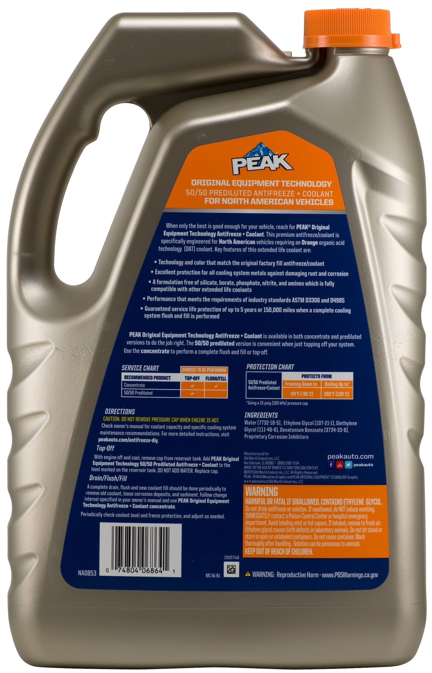 Classic PEAK Original Equipment Technology Antifreeze for North American Vehicles - Orange