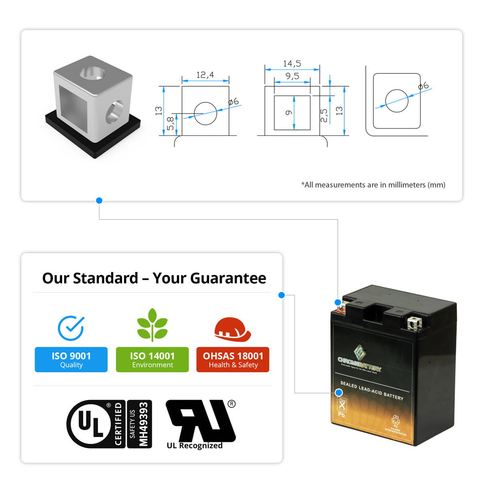 Classic Chrome Battery Yb14A-A2 High Performance - Maintenance Free - Agm Motorcycle Battery