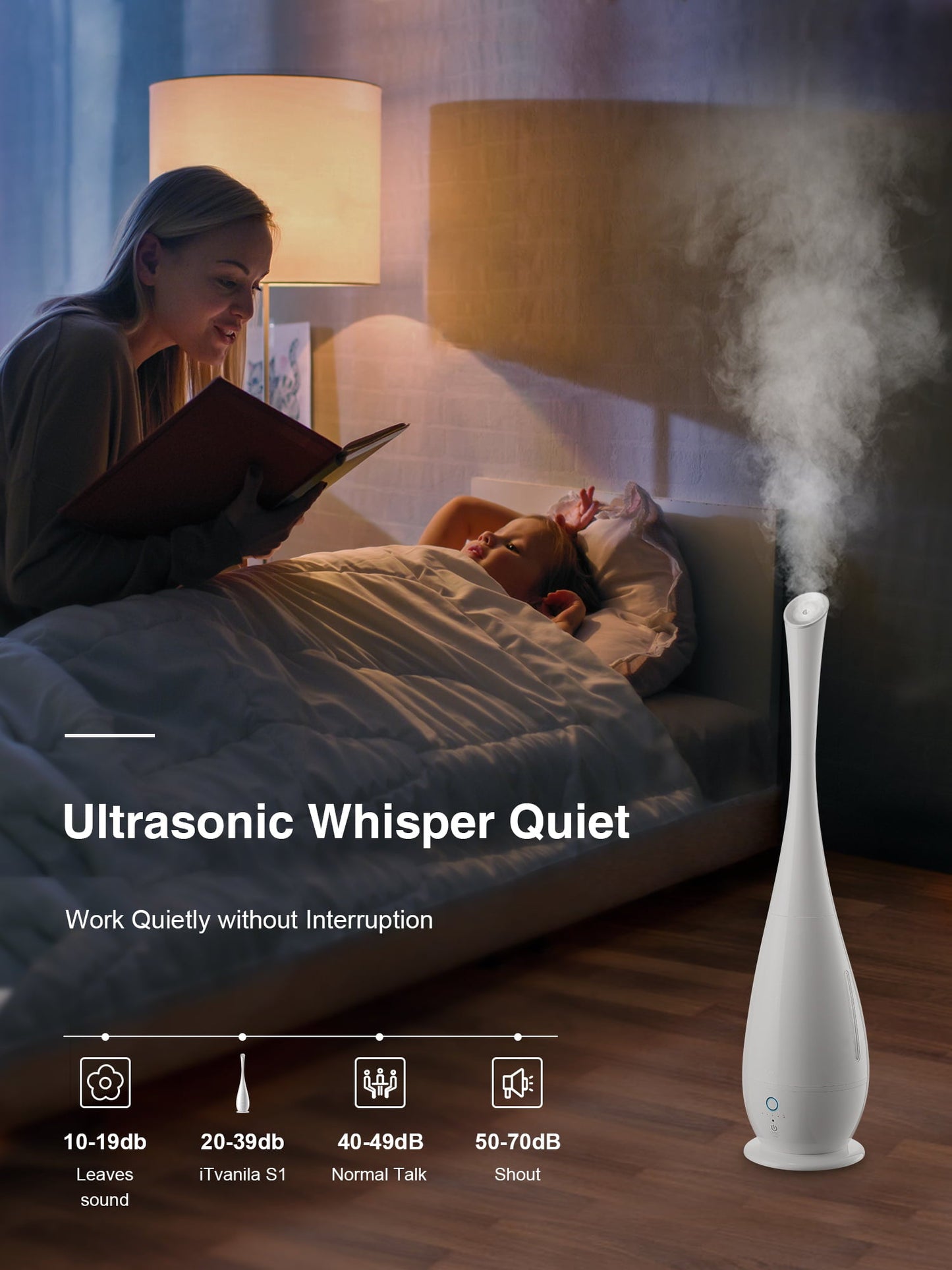 Classic Cool Mist Humidifiers Large Room, 5L Floor Humidifier for Bedroom with Remote Control, Last up to 50 Hours, Smart Humidity Essential Tray