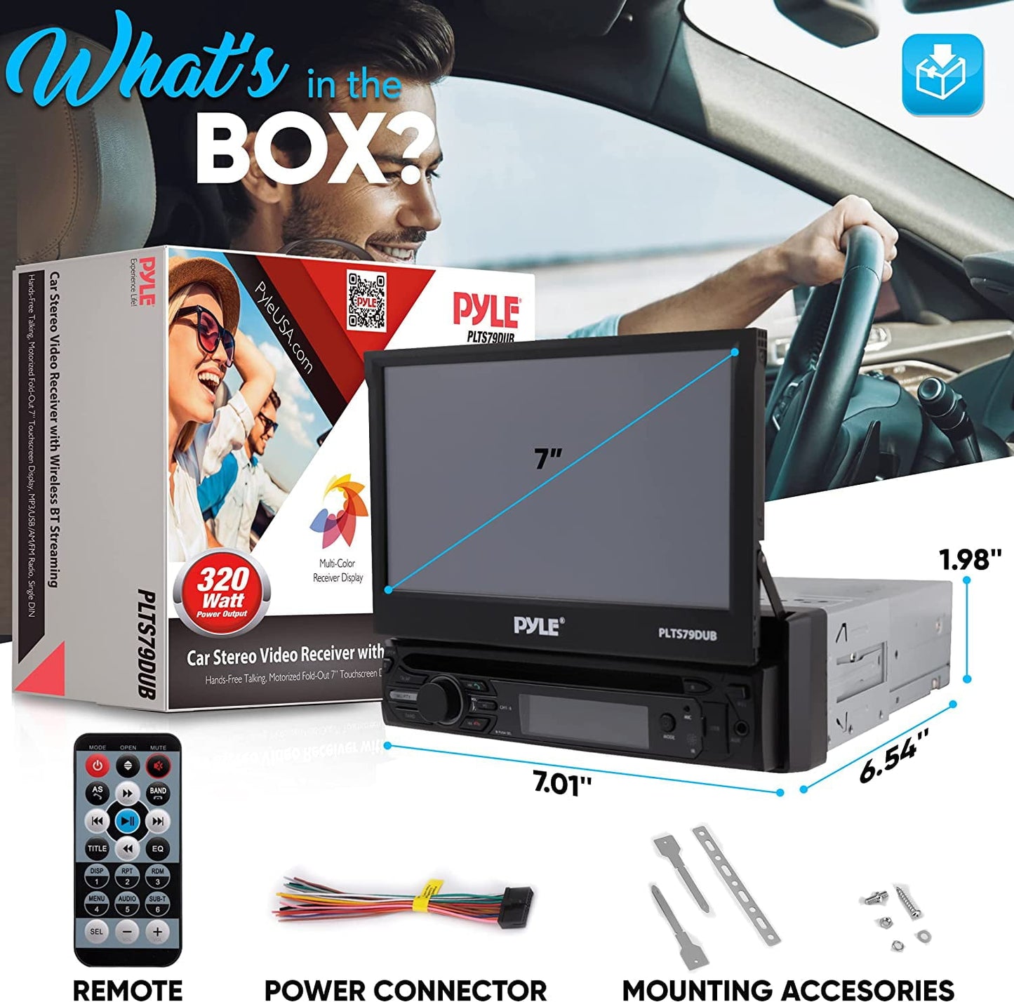 Versatile Pyle Car Stereo Video Receiver - Multimedia Disc Player, Motorized Fold-Out 7â Touchscreen Display