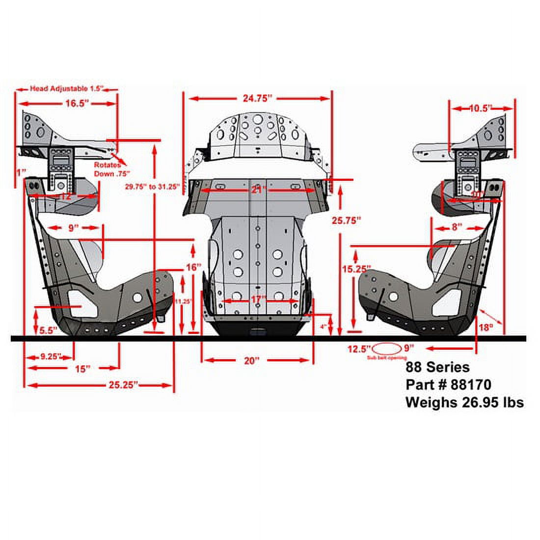 Versatile Kirkey 88 Series 18 Degree Racing Seat, 18.5 Inch