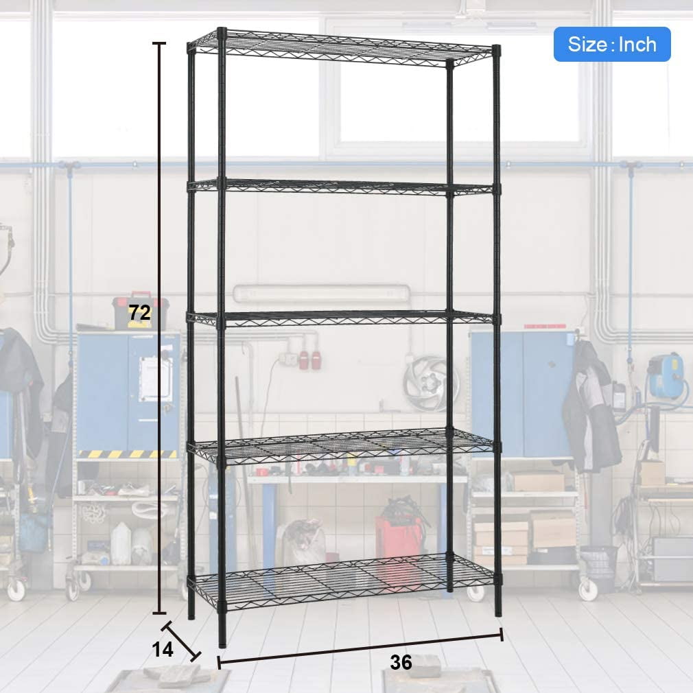 Classic BestOffice 5 Tier Wire Shelving Unit 1250lb Capacity Black