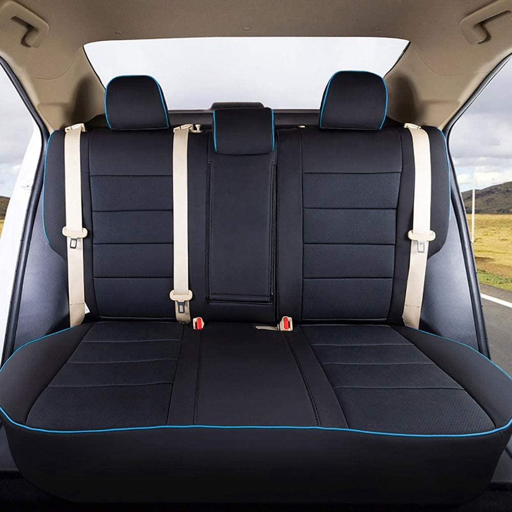 Versatile EKR Custom Fit Corolla Car Seat Covers for 2014-2019 Toyota Corolla L LE LE Eco XLE Sedan - Full Set Leather(Black with Blue Trim)