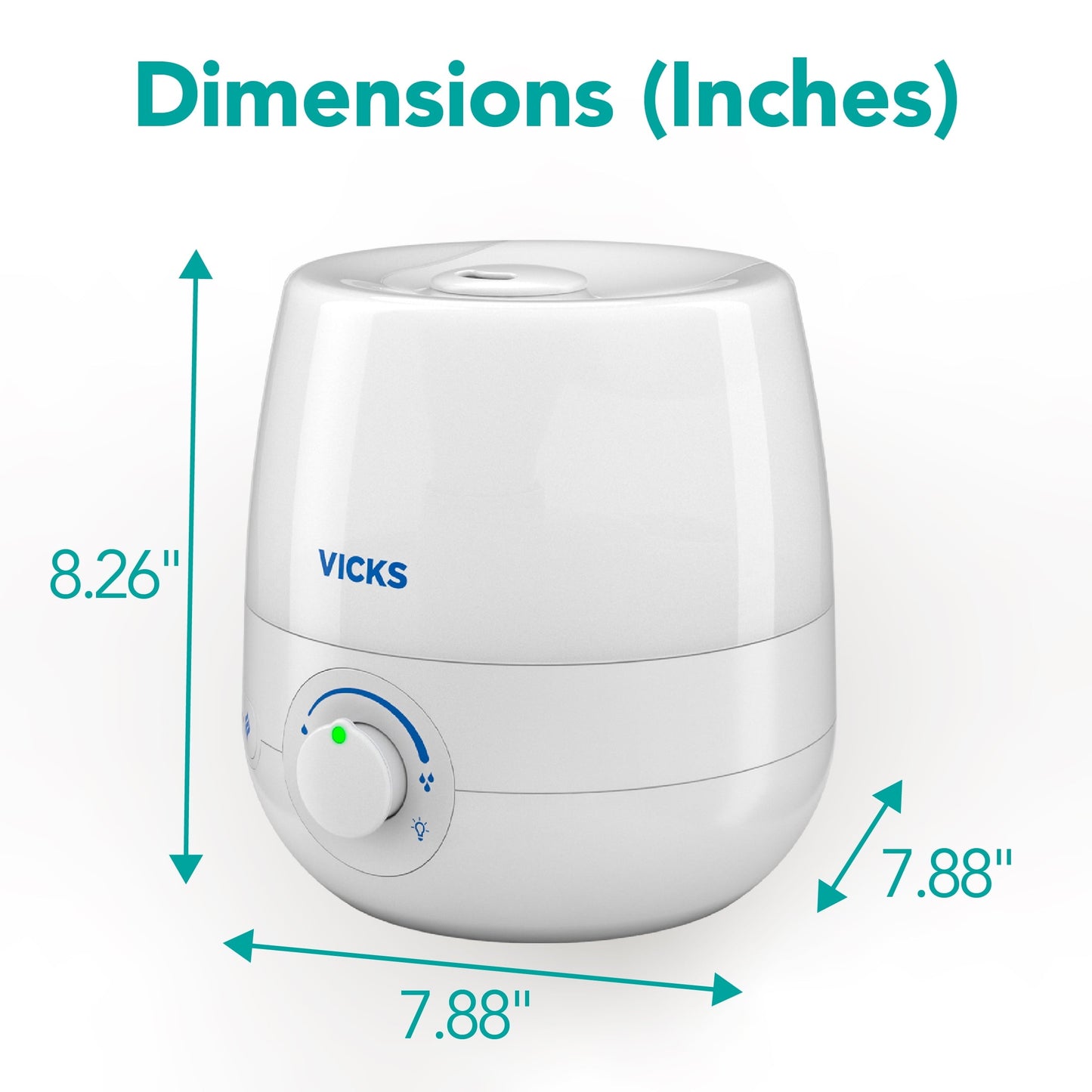 Versatile Vicks 0.6 Gallon Natural Care Cool Mist Ultrasonic Humidifier, 200 sq ft, White, VUL530