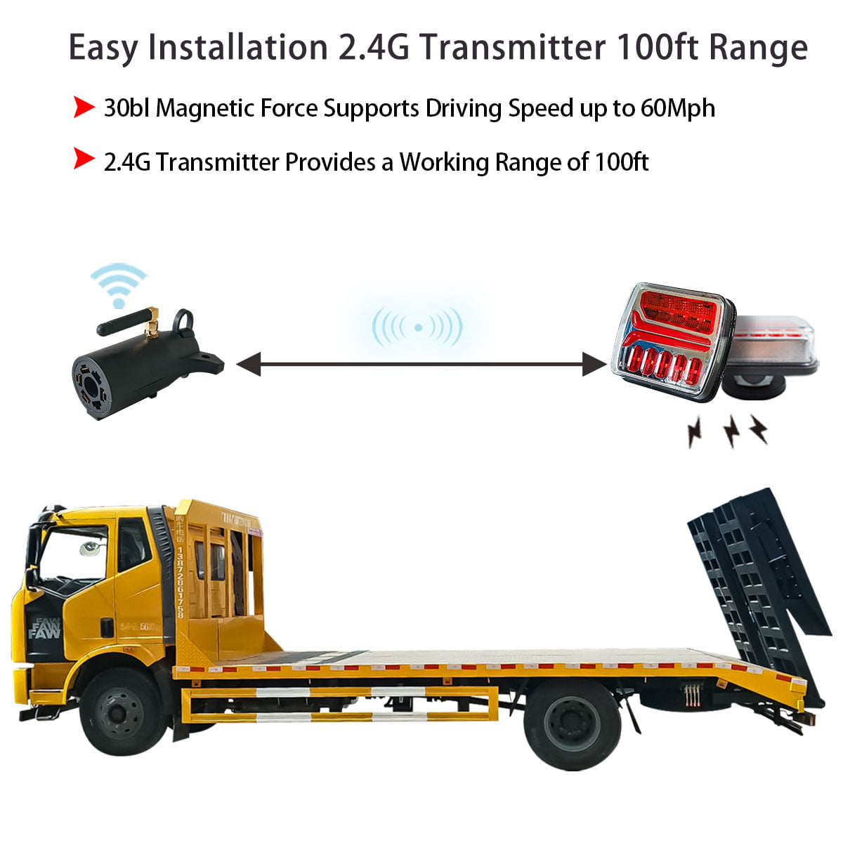 Versatile Wireless Magnetic Tow Light Kit, Rechargeable Battery Tow Trailer Lights Kit for Trailers, Trucks, Campers,and Boats