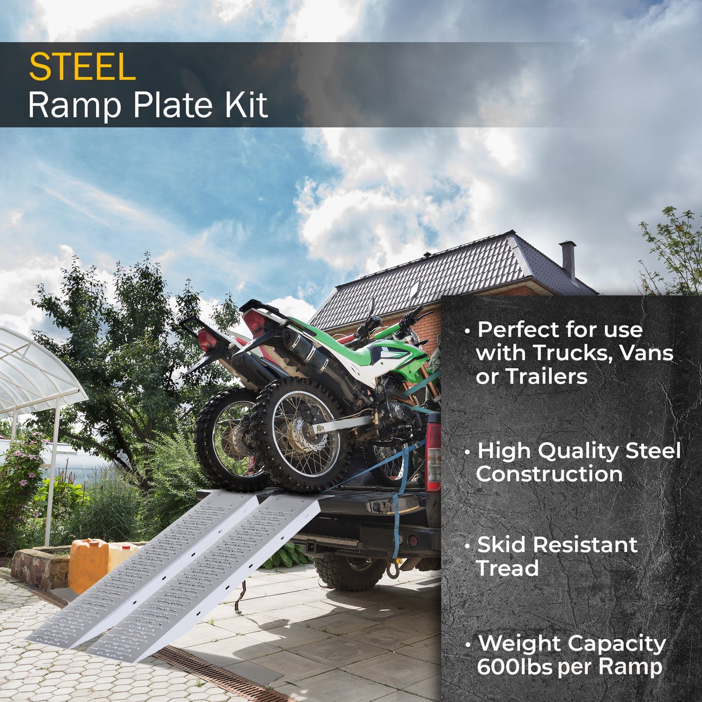 Versatile Stalwart Loading Ramps, Steel Ramp Set for ATVs, Motorcycles, Mowers, Carts and More, Use with Pickup Trucks and Trailers, 1200lb Combined Capacity