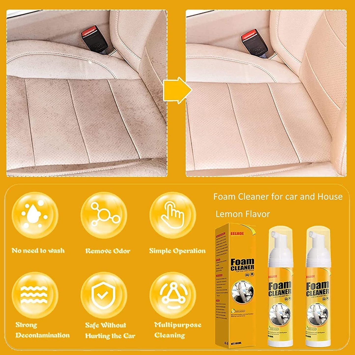 Versatile Car Magic Foam Cleaner, Foam Cleaner for Car, Foam Cleaner All Purpose, Neat Freakz Multi-Purpose Foam Cleaner, Powerful Stain Removal Kit (100ml, 3pcs)