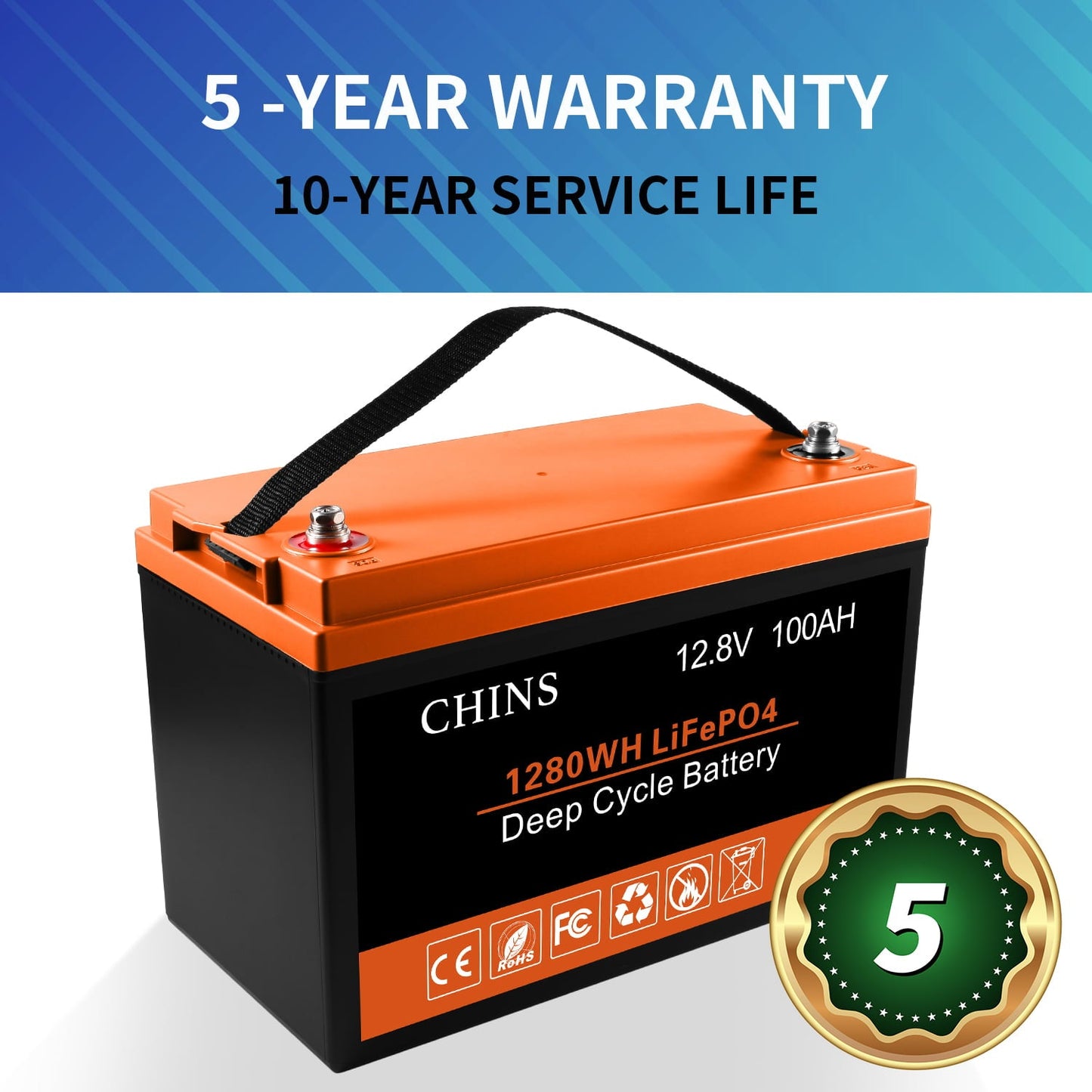 Classic CHINS LiFePO4 Lithium Iron Battery 12V 100Ah for Boat Fishing