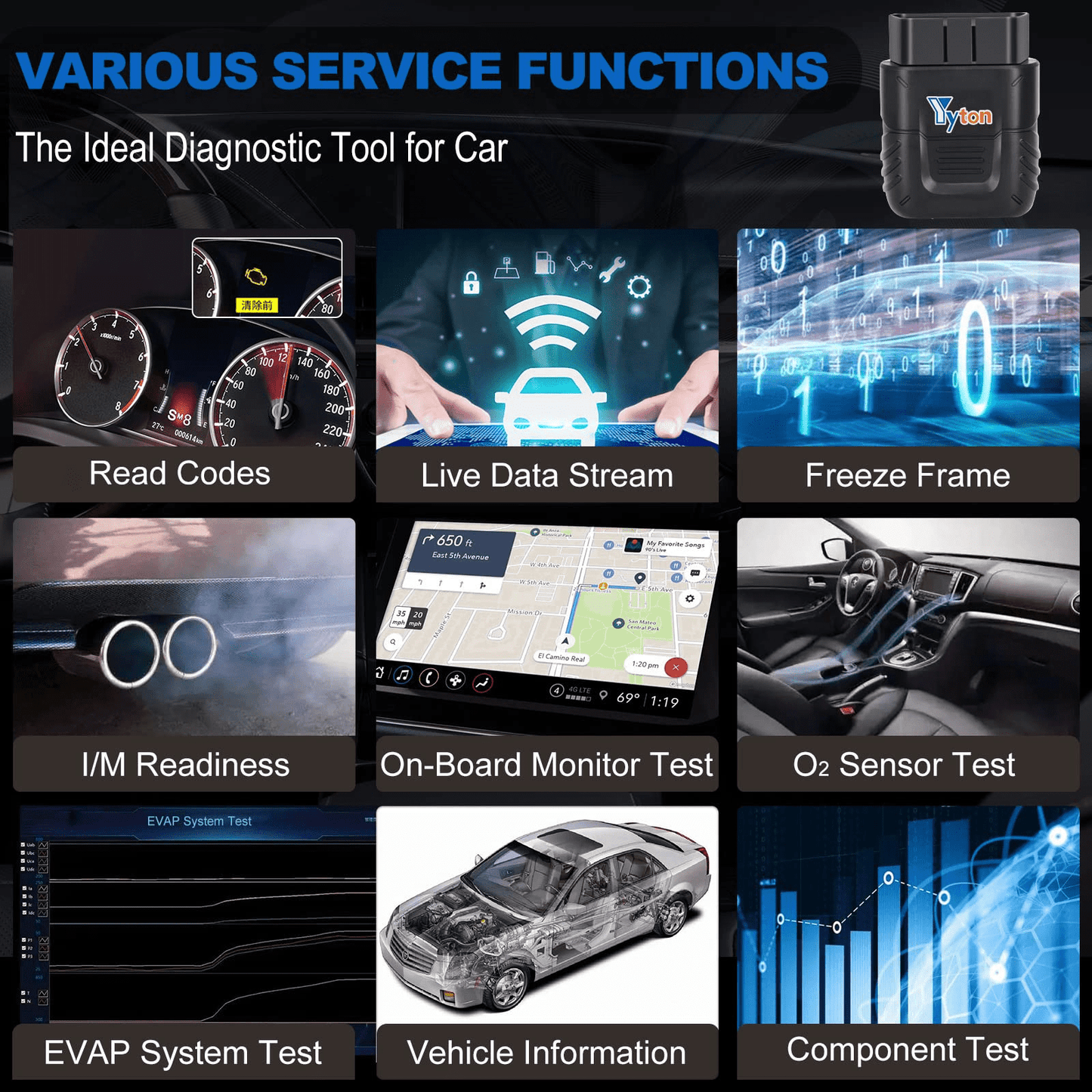 Classic OBD2 Scanner Bluetooth, Yyton Car Code Reader for iPhone/Android/Windows, Car Diagnostic Scan Tool Check Engine Light, Car Scanner with Read Code&Emissions Test&Live Sensor Data