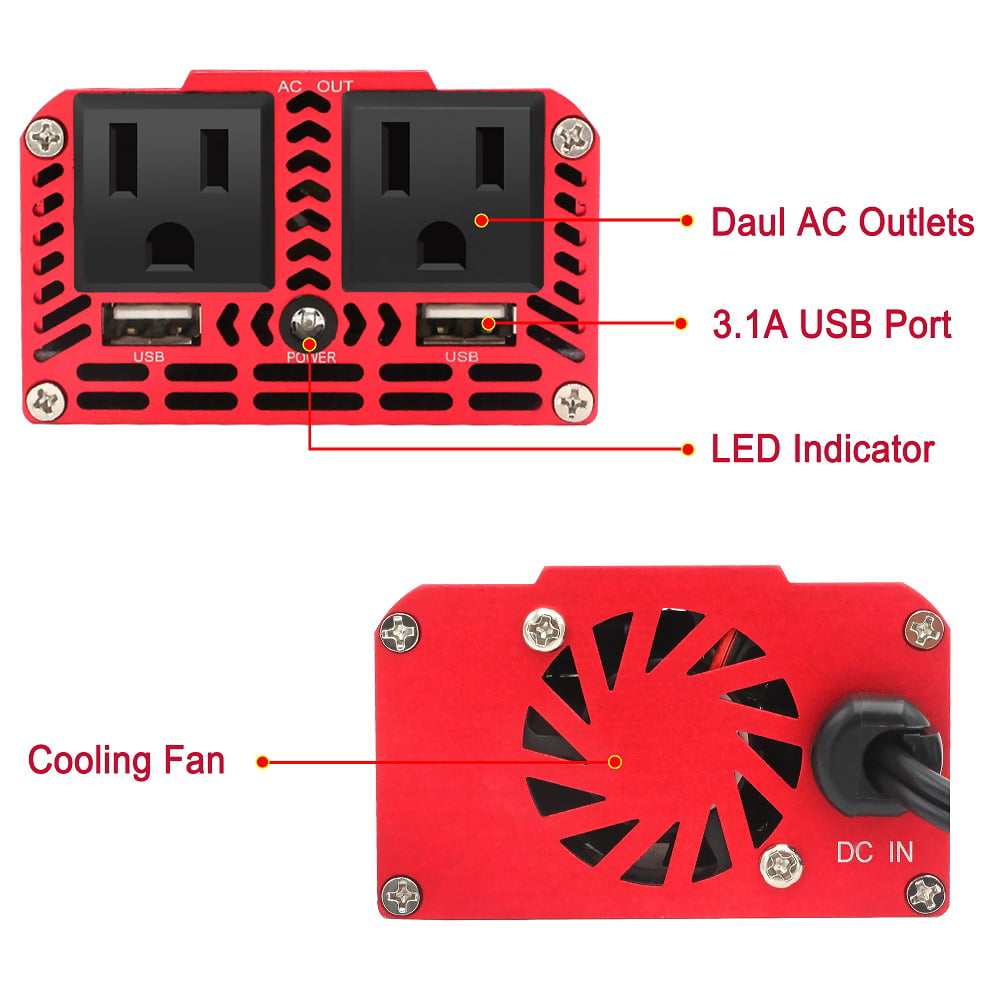 Classic LVYUAN 300 Watts Power Inverter Converter Adapter DC 12V to AC 110V Car Charger 2USB