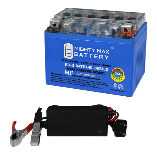 Versatile YTX4L-BS GEL Battery for Motorcycle Scooter ATV + 12V 1Amp Charger