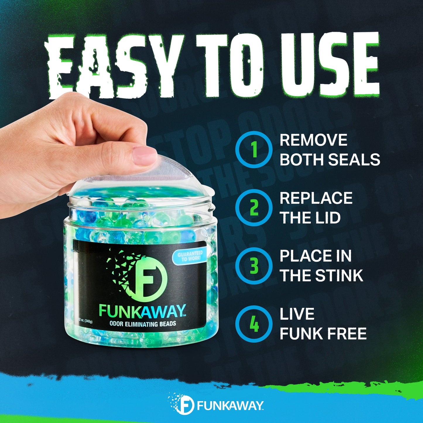 Versatile FunkAway Odor Eliminating Beads, 12 oz., Supercharged Odor Absorbing Beads for the House, Car or Gym, Eliminate Smoke, Pet and Bathroom Odors for Long-Lasting Results