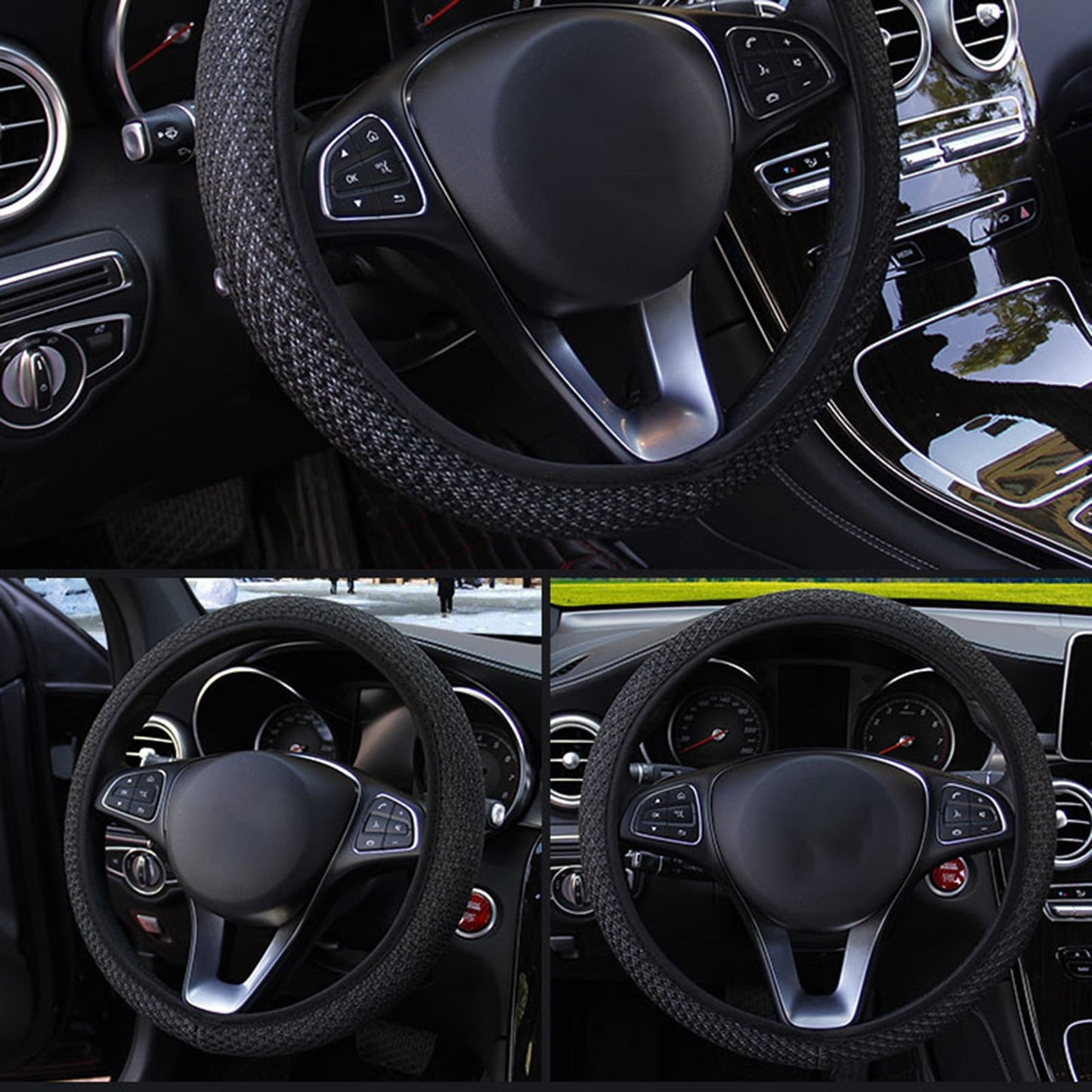 Versatile Happy Date Universal Vehicle Steering Wheel Cover, Ice Silk Breathable Microfiber Non-Slip, Warm in Winter and Cool in Summer, Steering Wheel Cover for Men and Women