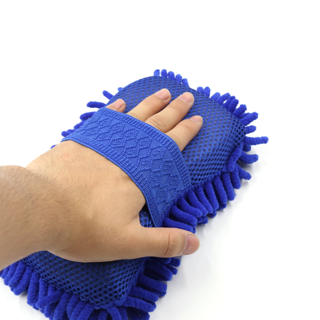 Versatile Durable Practical Microfiber Chenille Car Wash Sponge w Elastic Hand Strap Blue