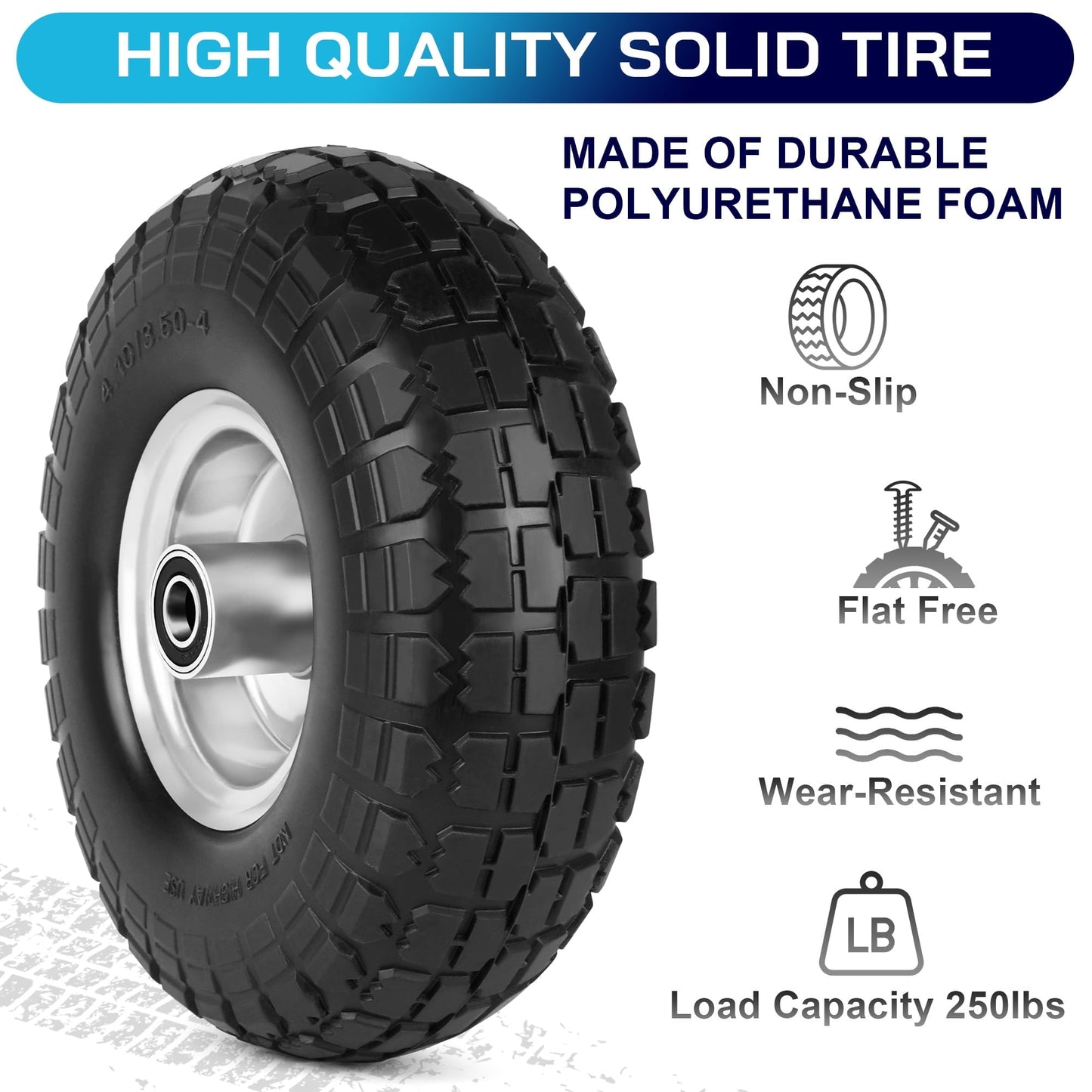 Classic LotFancy 10 in Tire and Wheel, 4.10/3.50-4 Air Less Solid Tyre Wheels for Hand Truck Gorilla Cart Garden Wagon Trolley Dolly Replacement Tire, 2 Pack