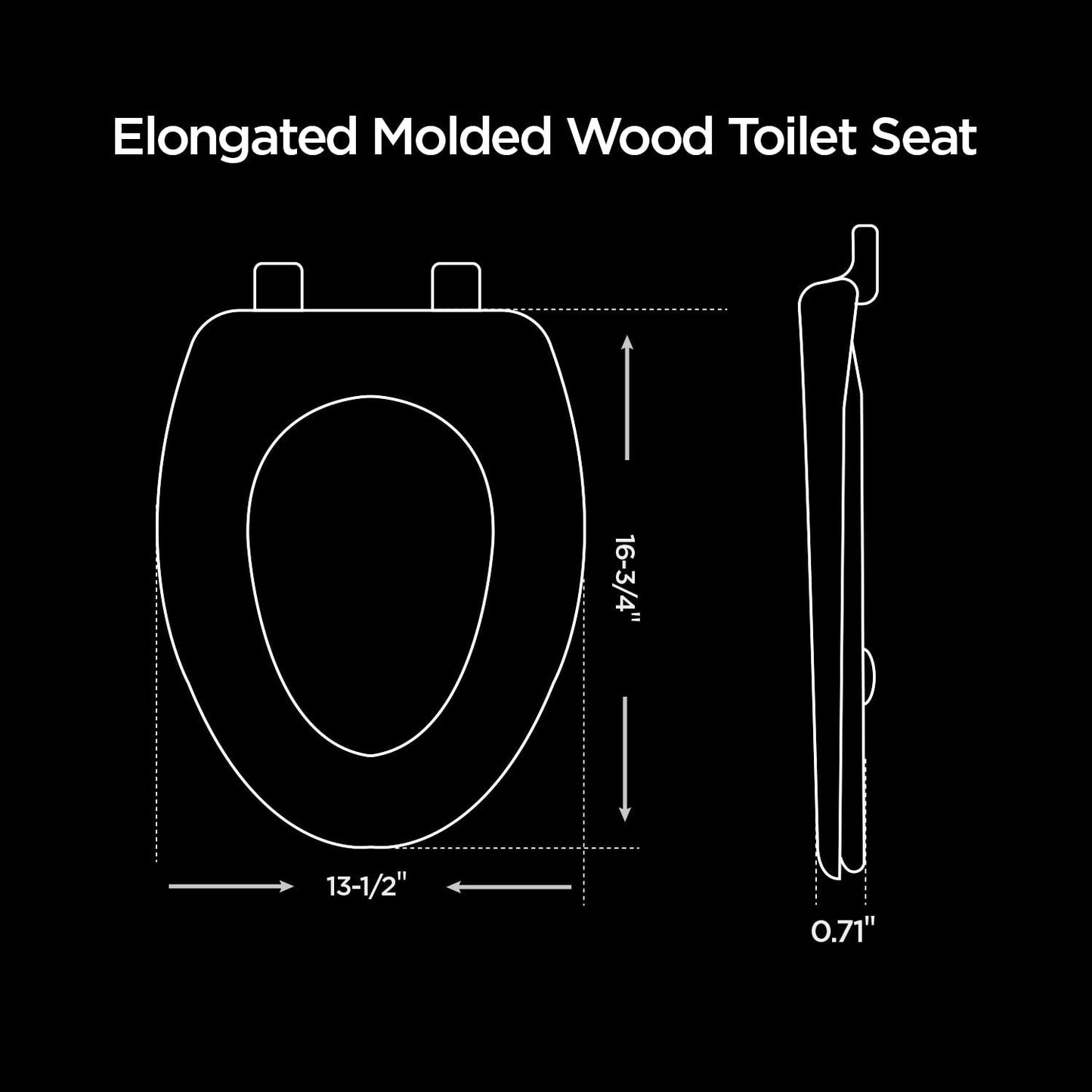 Versatile Elongated Molded Wood Toilet Seat Easy Remove Adjustable Hinge, White