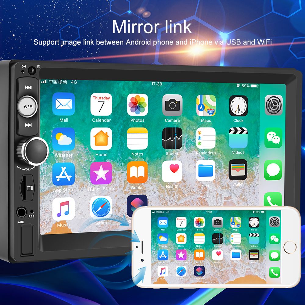 Versatile Podofo Double 2 Din 7'' Universal Car Stereo Radio Apple Carplay Android Auto Mirror Link HD Touch Screen Car Audio Multimedia Player MP3 MP5 Bluetooth FM USB(Rear Camera Not Included)