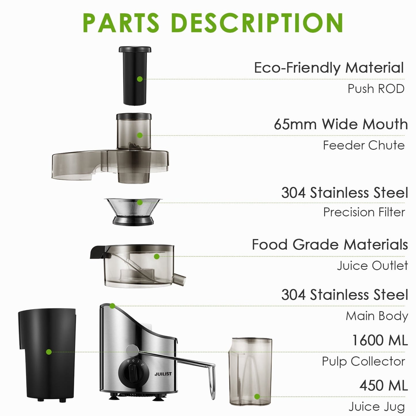 Versatile Juicer Extractor Easy Clean, 3 Speeds Control, Stainless Steel BPA Free