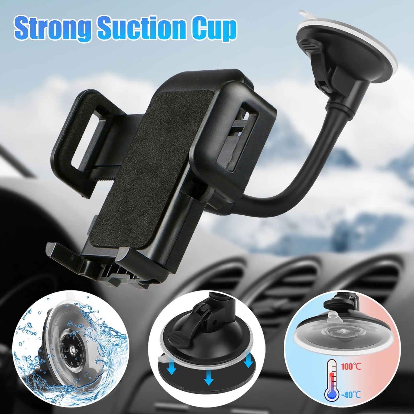 Classic TSV Universal Car Windshield Dashboard Suction Cup 360 Degree Mount Holder Stand for Cellphones iPhone Android, Long Arm Car Phone Holder Windscreen Car Cradle