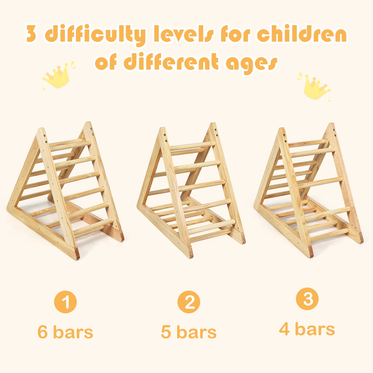 Versatile Costway Wooden Climbing Pikler Triangle with Climbing Ladder For Toddler Step Training, Natural