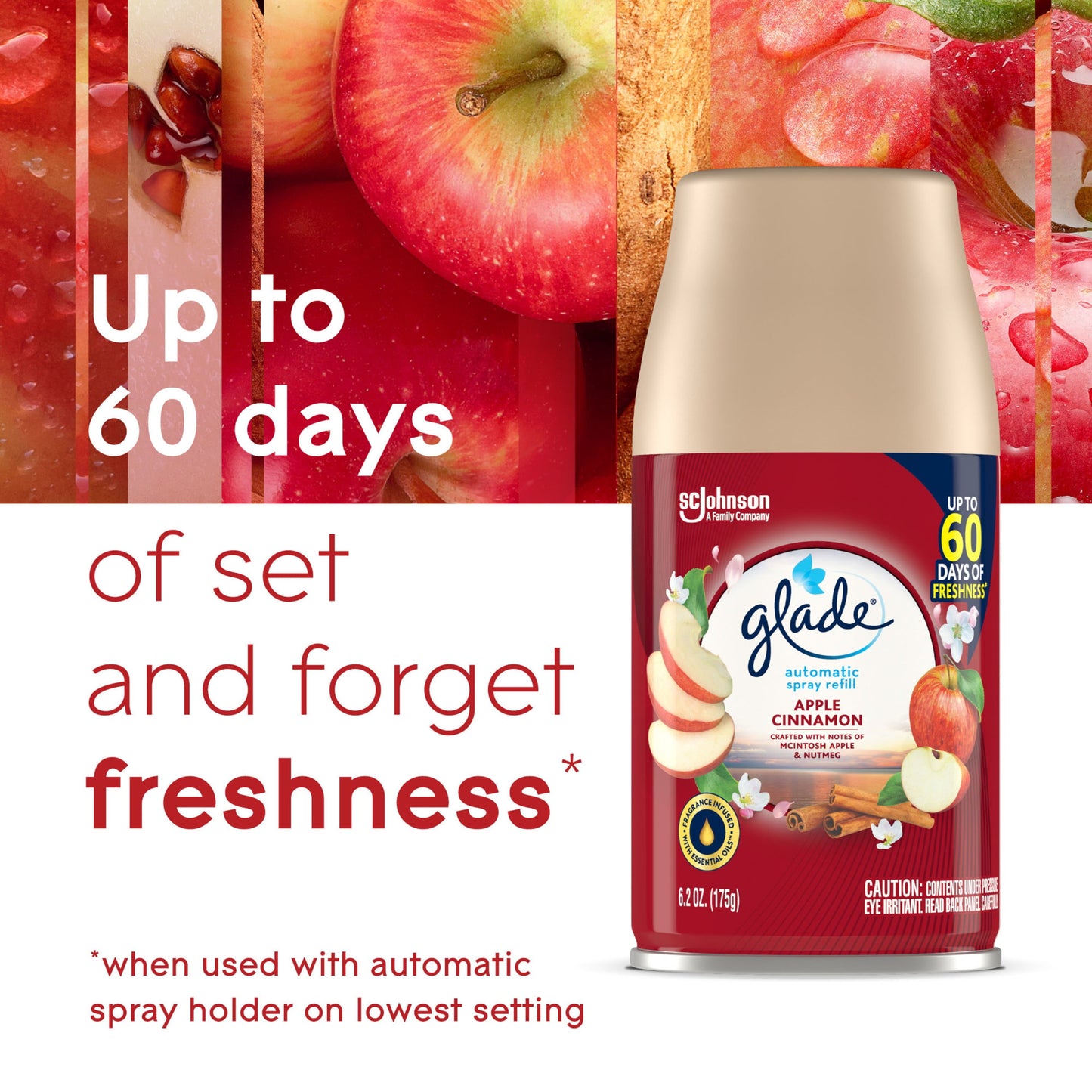 Versatile Glade Automatic Spray Refill 2 CT, Apple Cinnamon, 12.4 OZ. Total, Air Freshener