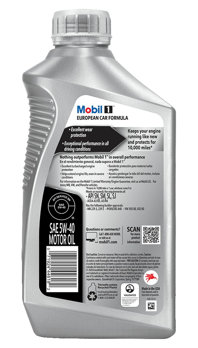 Versatile Mobil 1 5W-40 - Full Synthetic, 1 quart bottle, sold by each