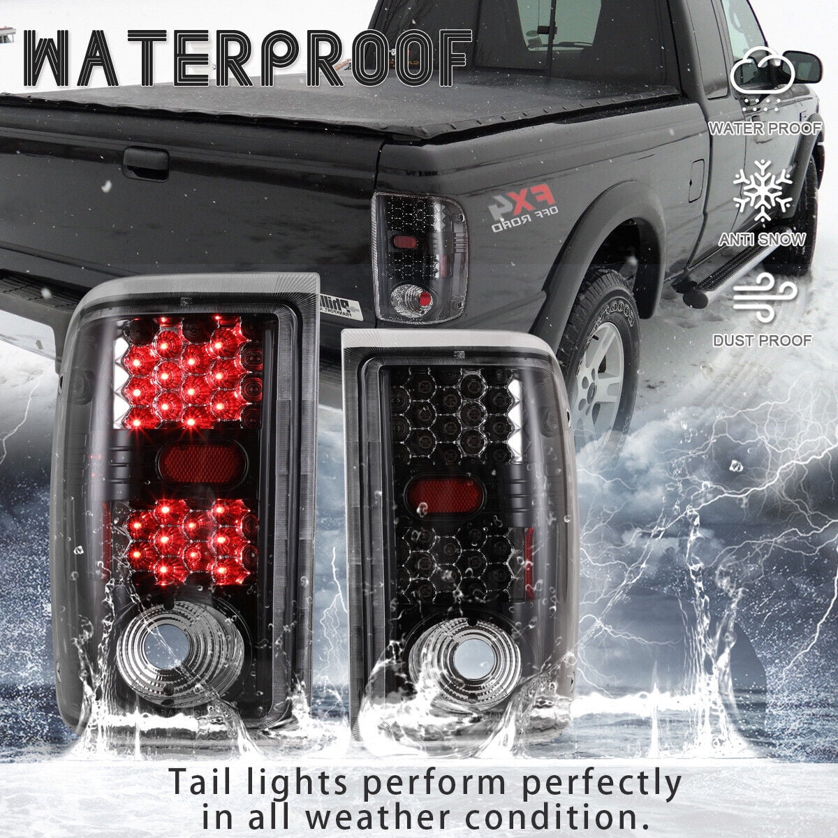 Versatile Winjet Pair Tail Lights Assembly for 2001 2002 2003 2004 2005 Ford Ranger Taillights, Rear Lamp Replacement w/Led Turn Signal, Reverse, Running and Brake Lights(Clear Lens)