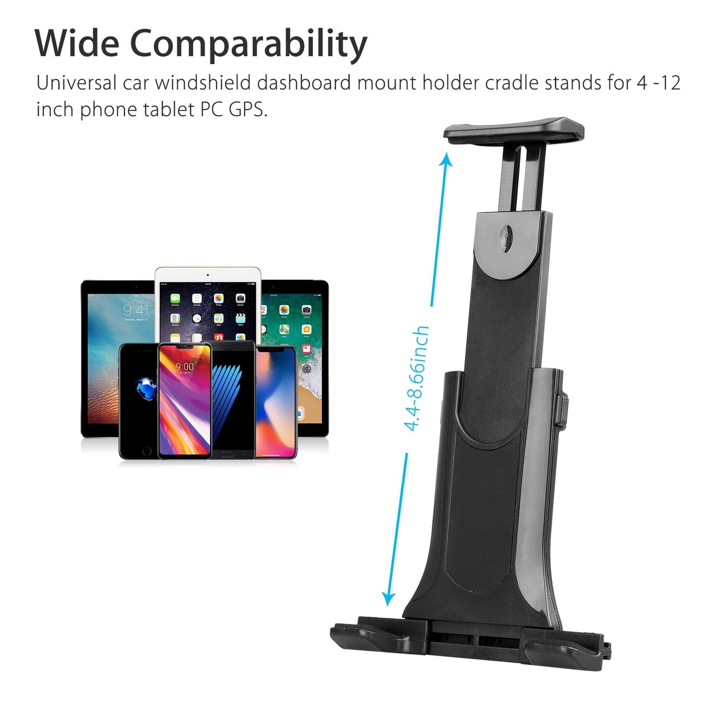 Versatile Tablet Car Mount Holder, TSV Long Arm Suction Cup Mount Stand Cradles for 4-12inch Tablet Cell Phone SUV Truck Vehicle Auto, Windshield Mount Holder, 360degree Rotating Hands-Free Navigation