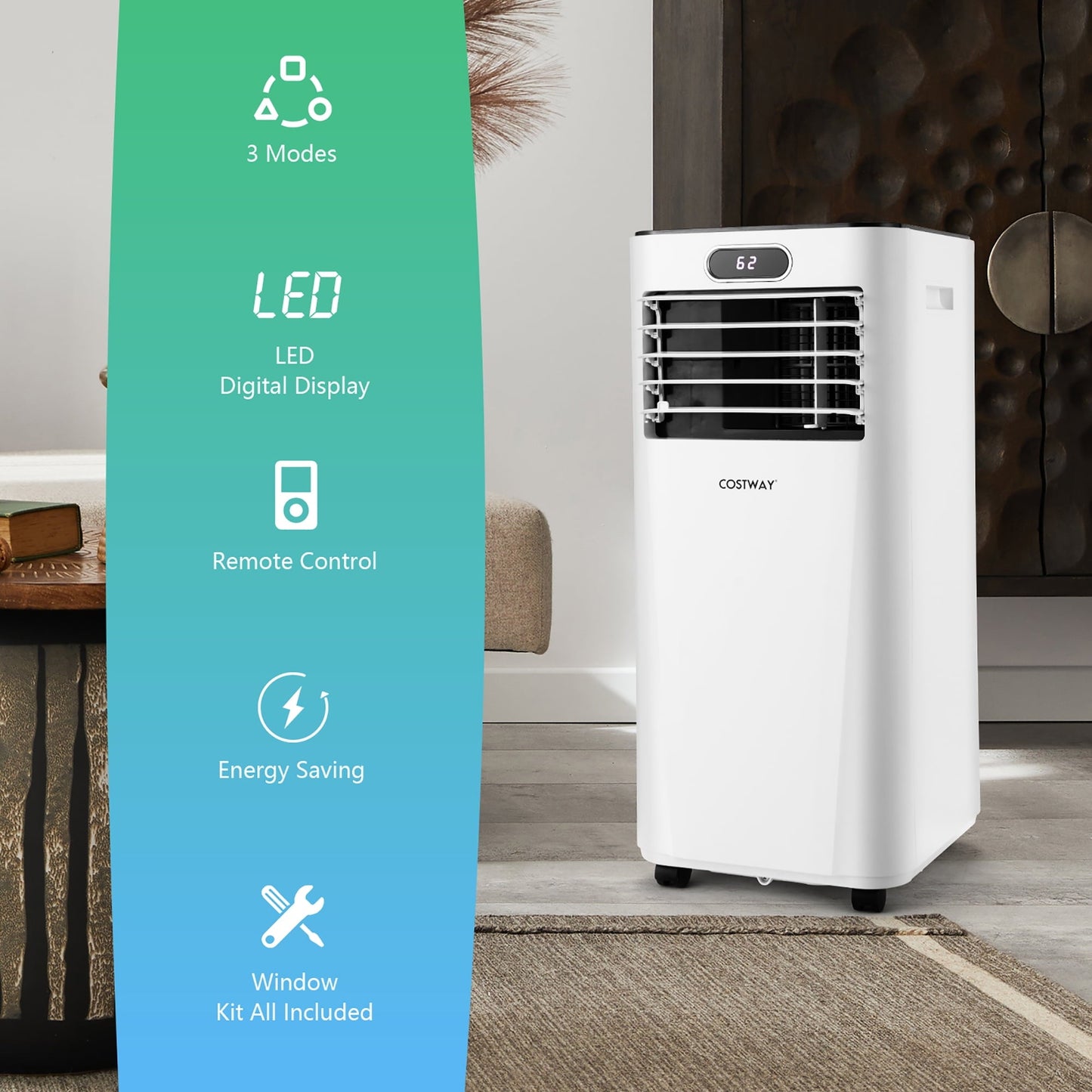 Classic Costway 6000 BTU (10000 BTU ASHRAE) Portable Air Conditioner w/ Remote Control 3-in-1 Air Cooler w/ Drying White