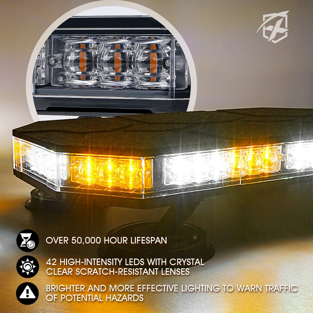 Versatile Xprite 42 LED High-Visibility 14" Rooftop Strobe Light Bar Vehicle Safety Emergency Beacon, Magnetic Base, Weatherproof - Amber