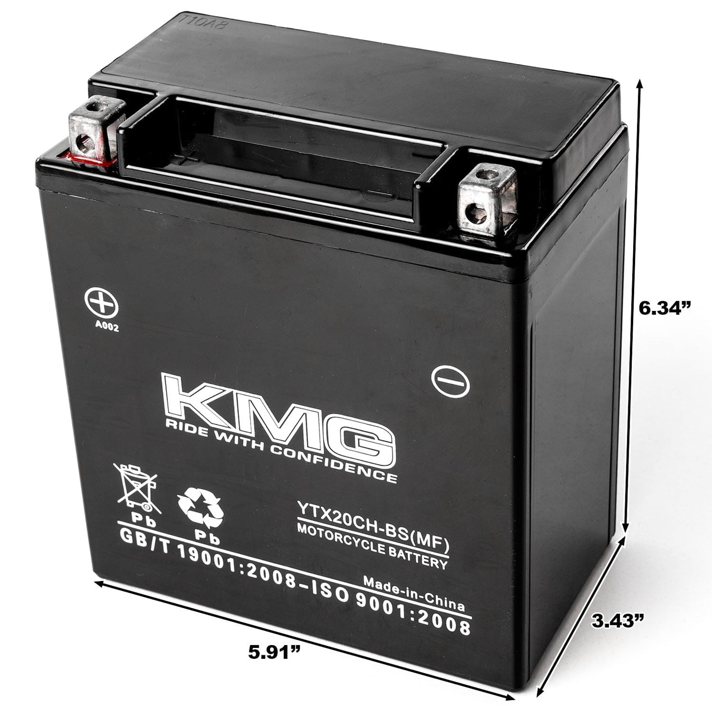 Versatile KMG YTX20CH-BS Sealed Maintenance Free 12V 18AH Battery High Performance SMF OEM Replacement Powersport Motorcycle ATV Scooter Snowmobile Watercraft