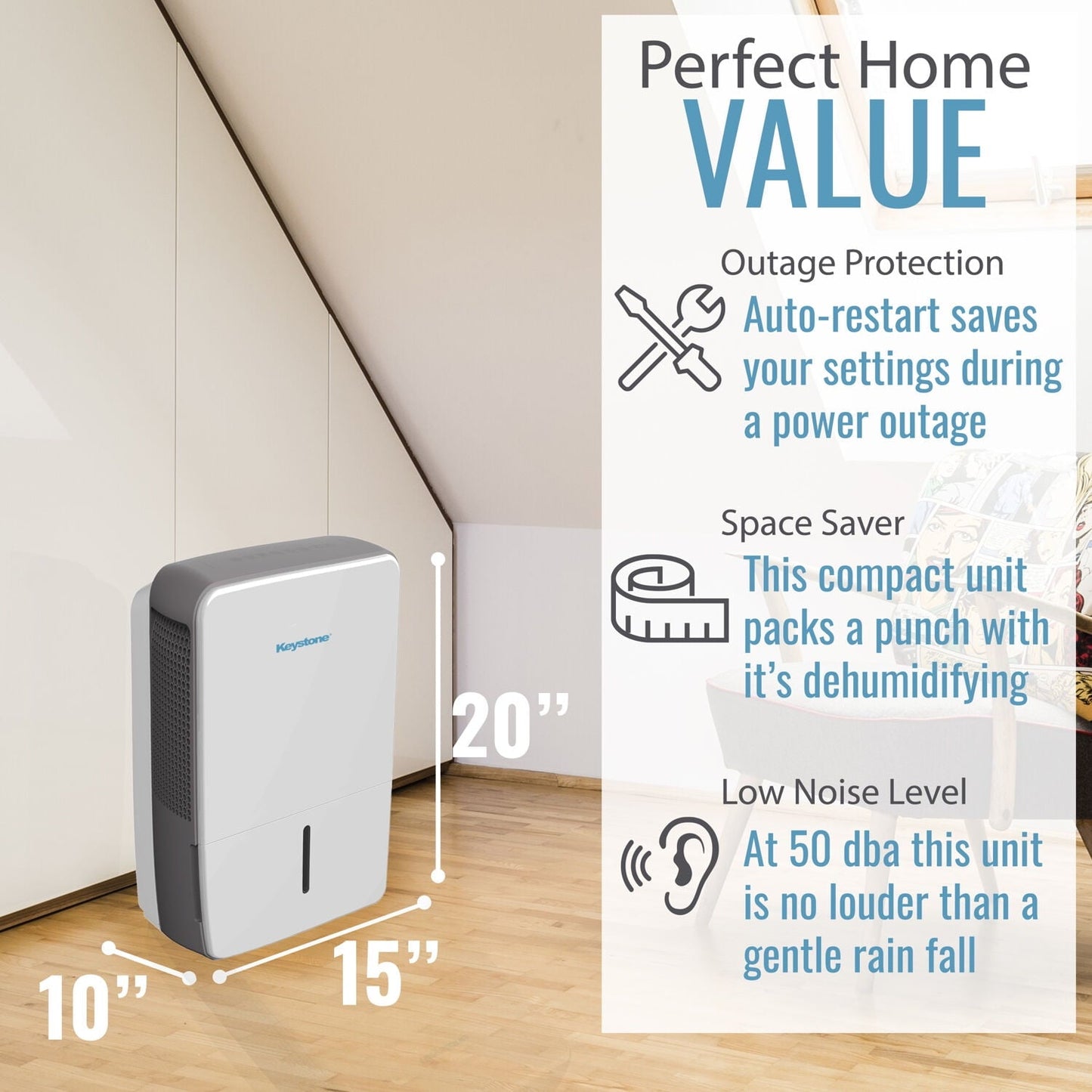 Classic Keystone 22 pt 1,500 sq ft Dehumidifier in White - Energy Efficient, Bucket Full Indicator